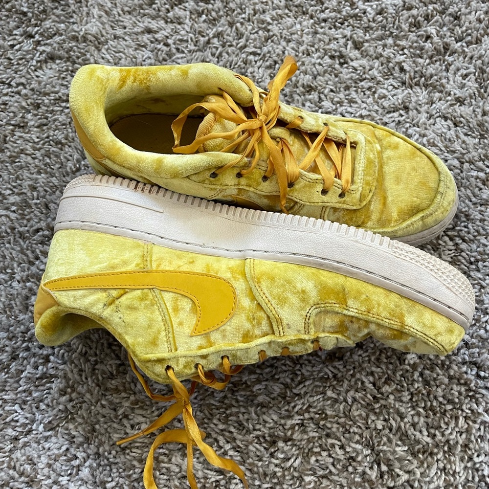 Bright yellow velvet AF1 Air Force one sneakers from Nike